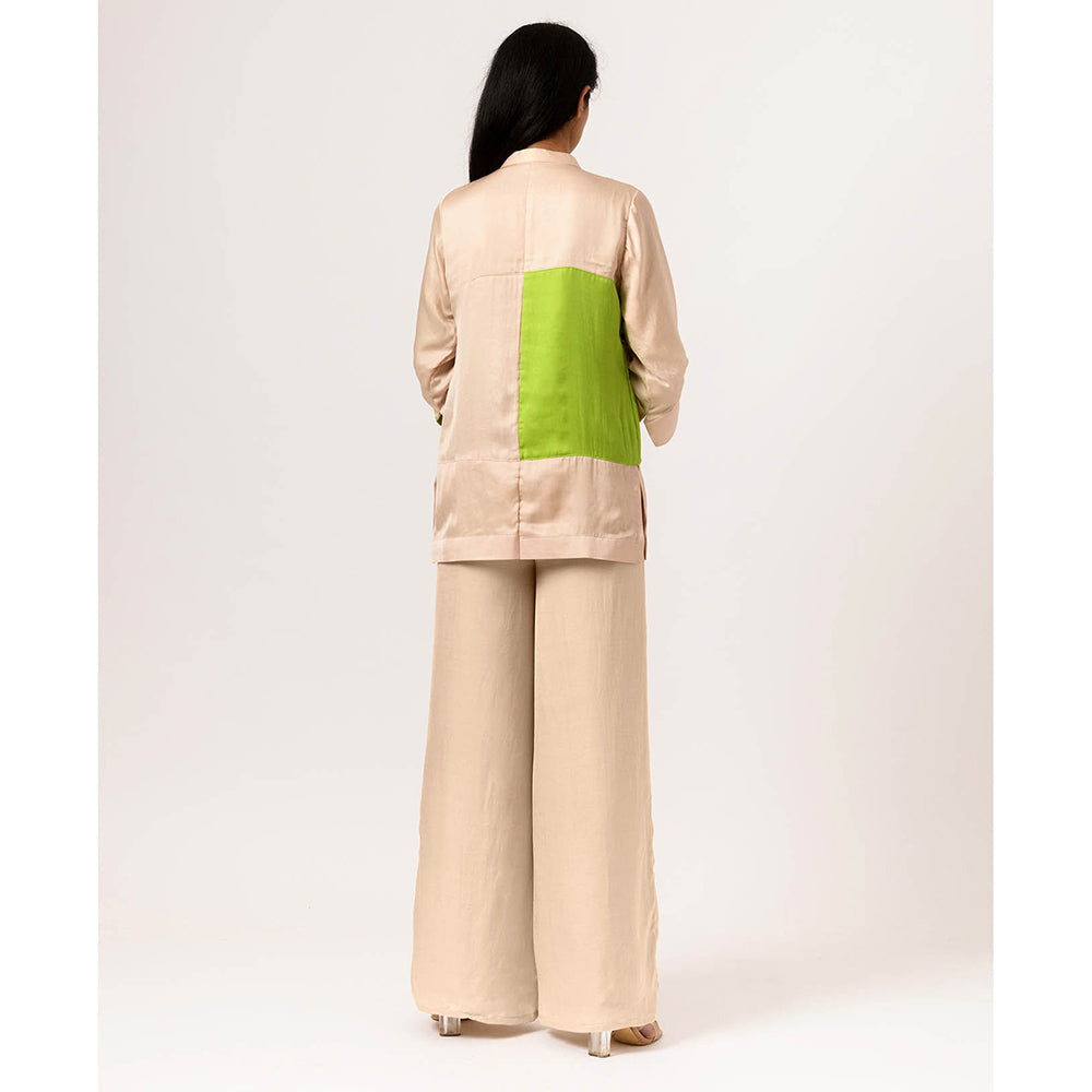 NEORA BY NEHAL CHOPRA Ecru Green Colorblocked Top