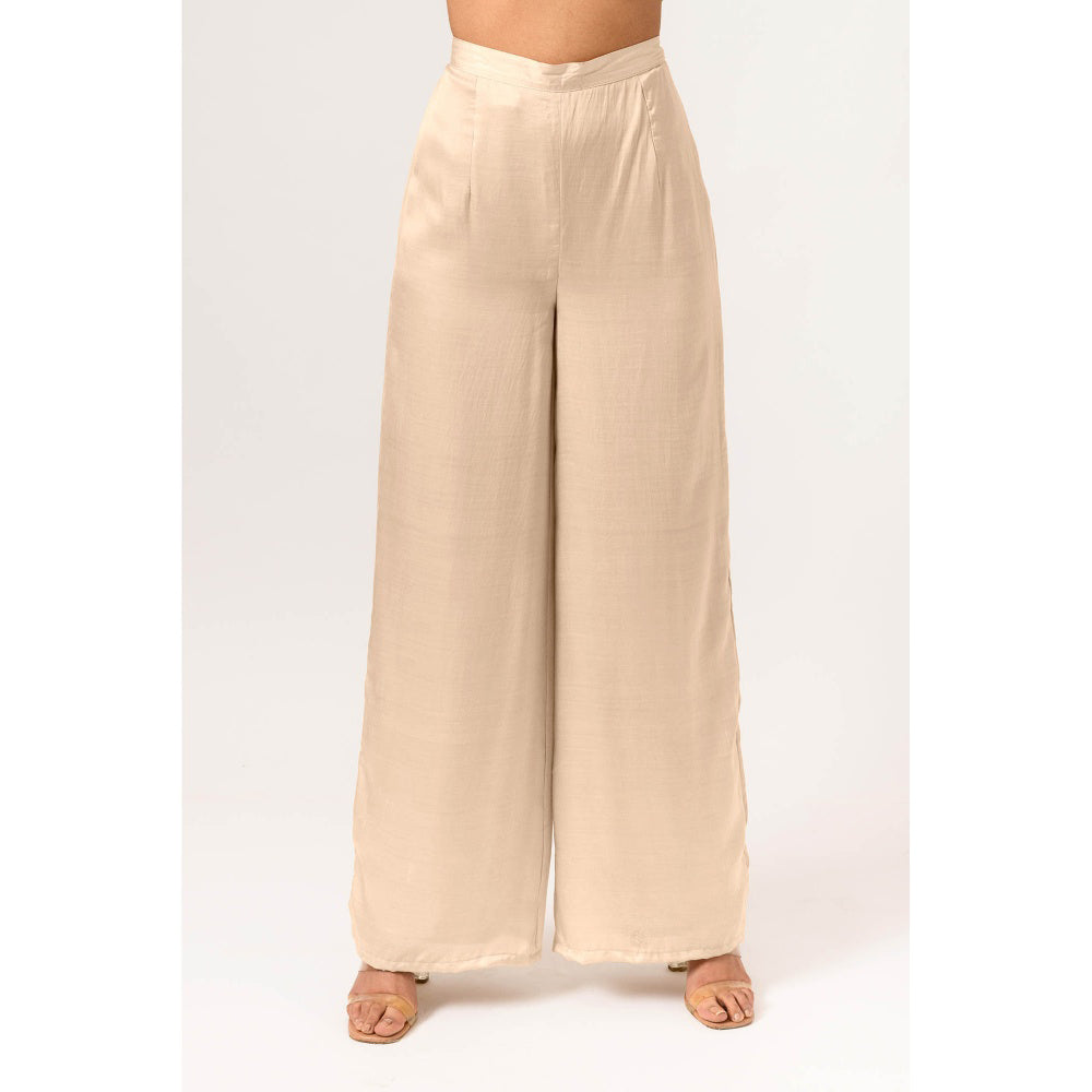 NEORA BY NEHAL CHOPRA Ecru Beige Wide Legged Pant