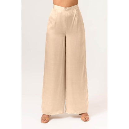 NEORA BY NEHAL CHOPRA Ecru Beige Wide Legged Pant