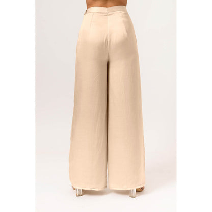 NEORA BY NEHAL CHOPRA Ecru Beige Wide Legged Pant