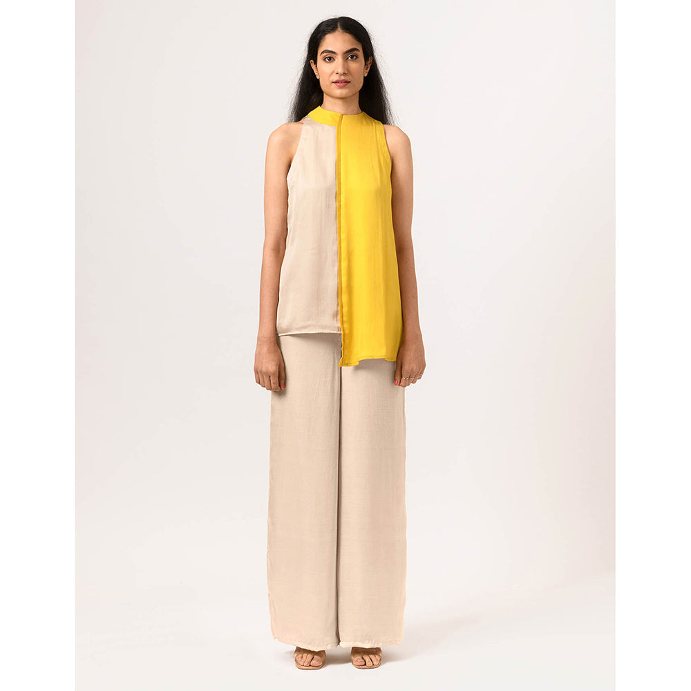 NEORA BY NEHAL CHOPRA Yellow Ecru Halter Neck Co Ord (Set of 2)