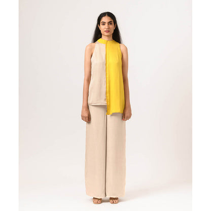 NEORA BY NEHAL CHOPRA Yellow Ecru Halter Neck Co Ord (Set of 2)