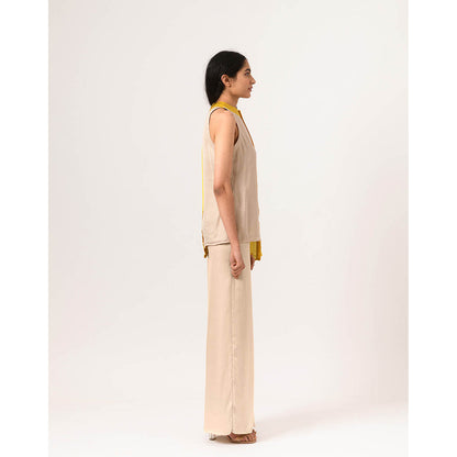 NEORA BY NEHAL CHOPRA Yellow Ecru Halter Neck Co Ord (Set of 2)