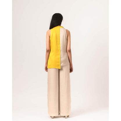 NEORA BY NEHAL CHOPRA Yellow Ecru Halter Neck Co Ord (Set of 2)