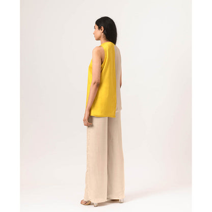 NEORA BY NEHAL CHOPRA Yellow Ecru Halter Neck Co Ord (Set of 2)