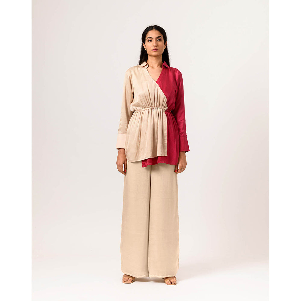NEORA BY NEHAL CHOPRA Ecru & Wine Full Co Ord (Set of 2)