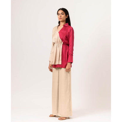 NEORA BY NEHAL CHOPRA Ecru & Wine Full Co Ord (Set of 2)
