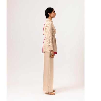 NEORA BY NEHAL CHOPRA Ecru & Wine Full Co Ord (Set of 2)