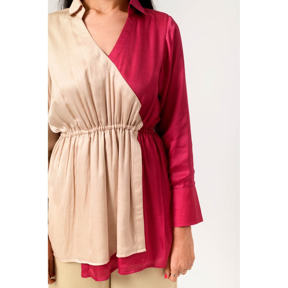 NEORA BY NEHAL CHOPRA Ecru & Wine Full Co Ord (Set of 2)