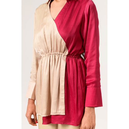 NEORA BY NEHAL CHOPRA Ecru & Wine Full Co Ord (Set of 2)