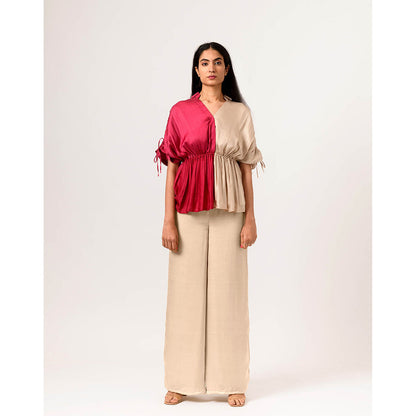 NEORA BY NEHAL CHOPRA Wine Ecru Half Co Ord (Set of 2)