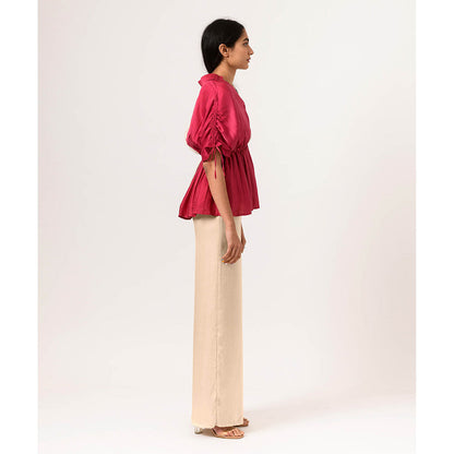 NEORA BY NEHAL CHOPRA Wine Ecru Half Co Ord (Set of 2)