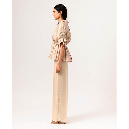 NEORA BY NEHAL CHOPRA Wine Ecru Half Co Ord (Set of 2)