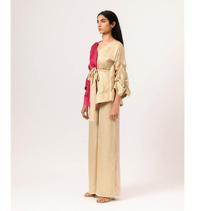 NEORA BY NEHAL CHOPRA Wine Ecru Cape Co Ord (Set of 3)