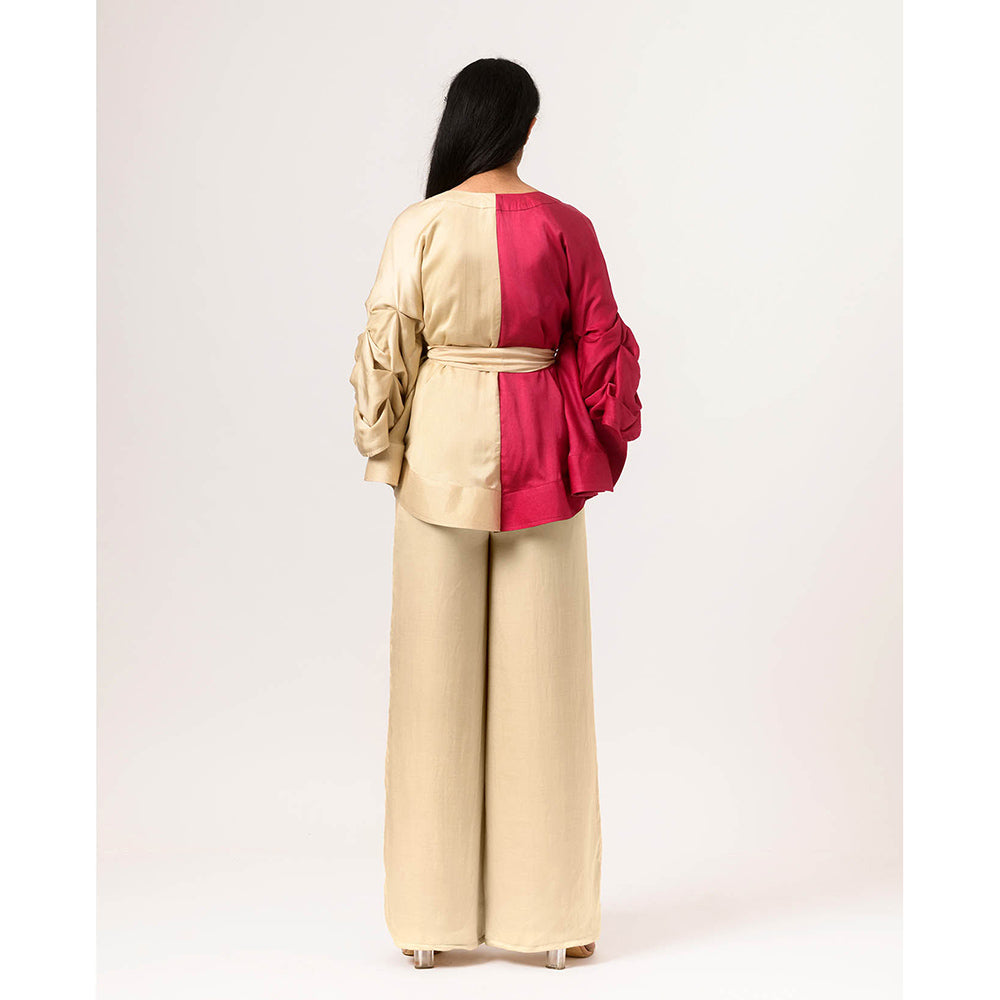 NEORA BY NEHAL CHOPRA Wine Ecru Cape Co Ord (Set of 3)