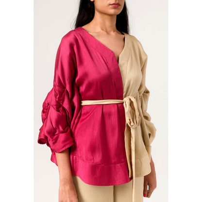 NEORA BY NEHAL CHOPRA Wine Ecru Cape Co Ord (Set of 3)