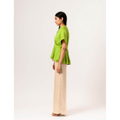 NEORA BY NEHAL CHOPRA Ecru & Green Half & Half Co Ord (Set of 3)