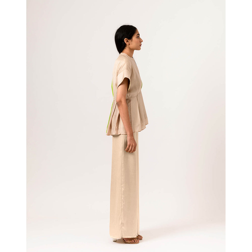 NEORA BY NEHAL CHOPRA Ecru & Green Half & Half Co Ord (Set of 3)