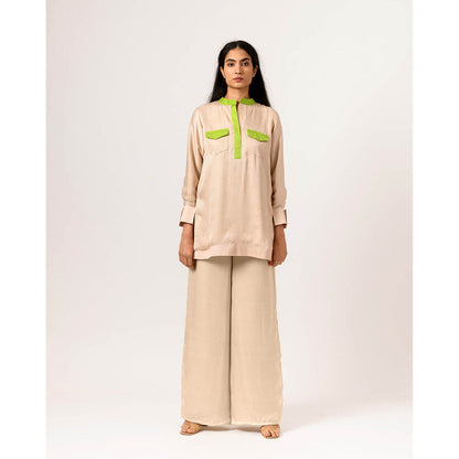 NEORA BY NEHAL CHOPRA Ecru & Green Full Co Ord (Set of 2)