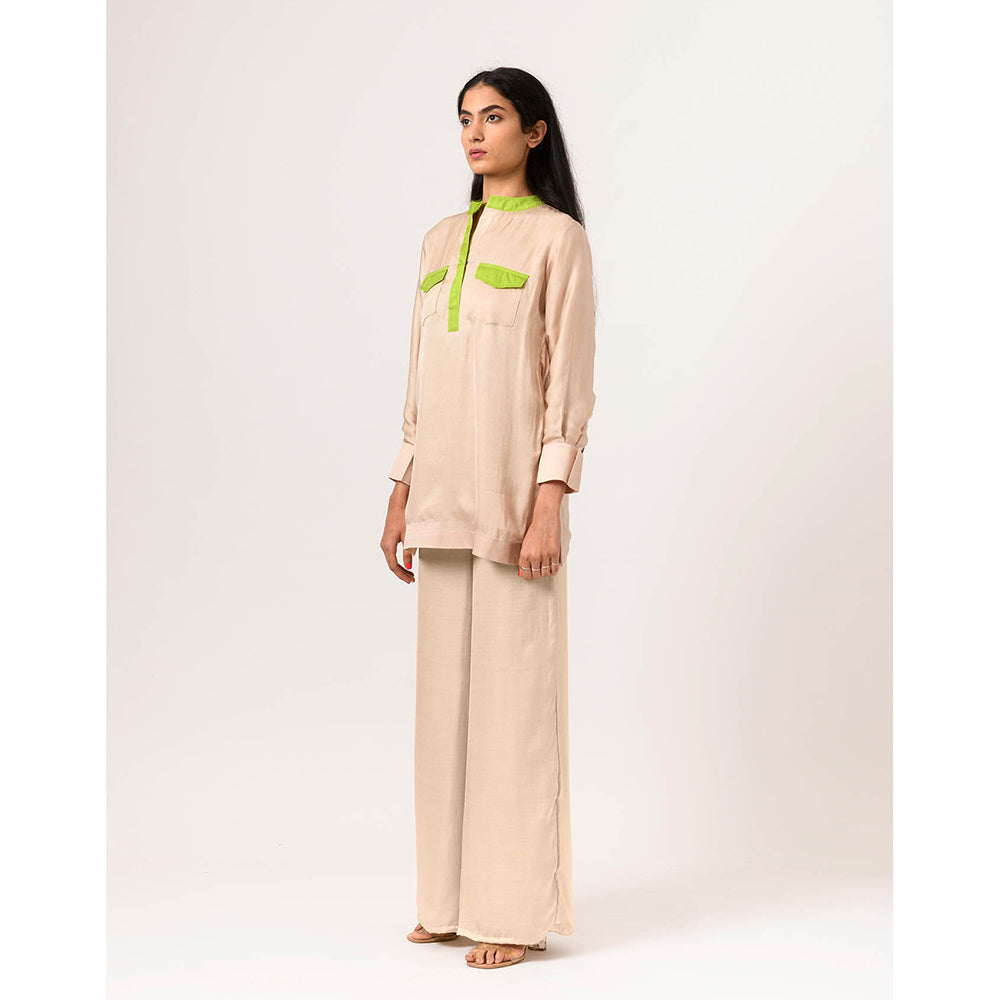 NEORA BY NEHAL CHOPRA Ecru & Green Full Co Ord (Set of 2)