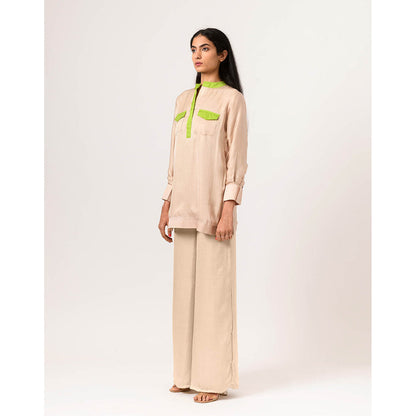 NEORA BY NEHAL CHOPRA Ecru & Green Full Co Ord (Set of 2)