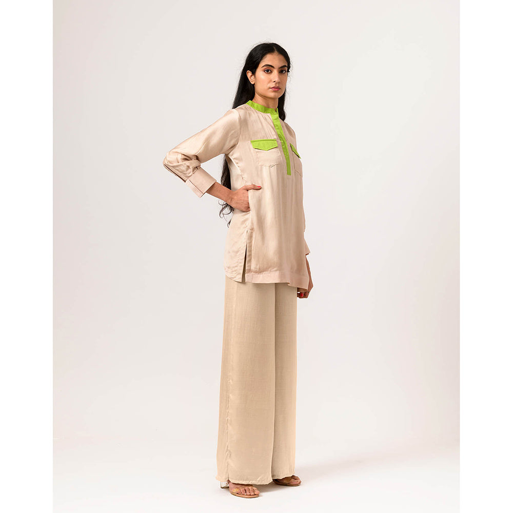 NEORA BY NEHAL CHOPRA Ecru & Green Full Co Ord (Set of 2)