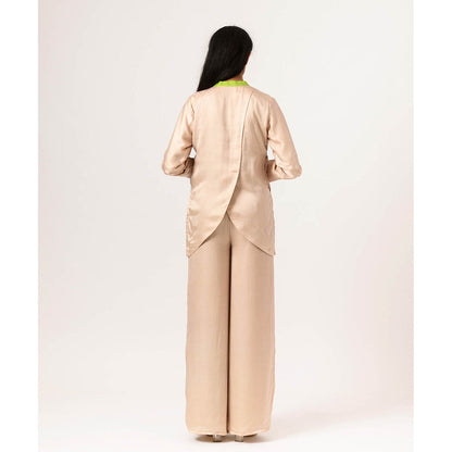 NEORA BY NEHAL CHOPRA Ecru & Green Full Co Ord (Set of 2)