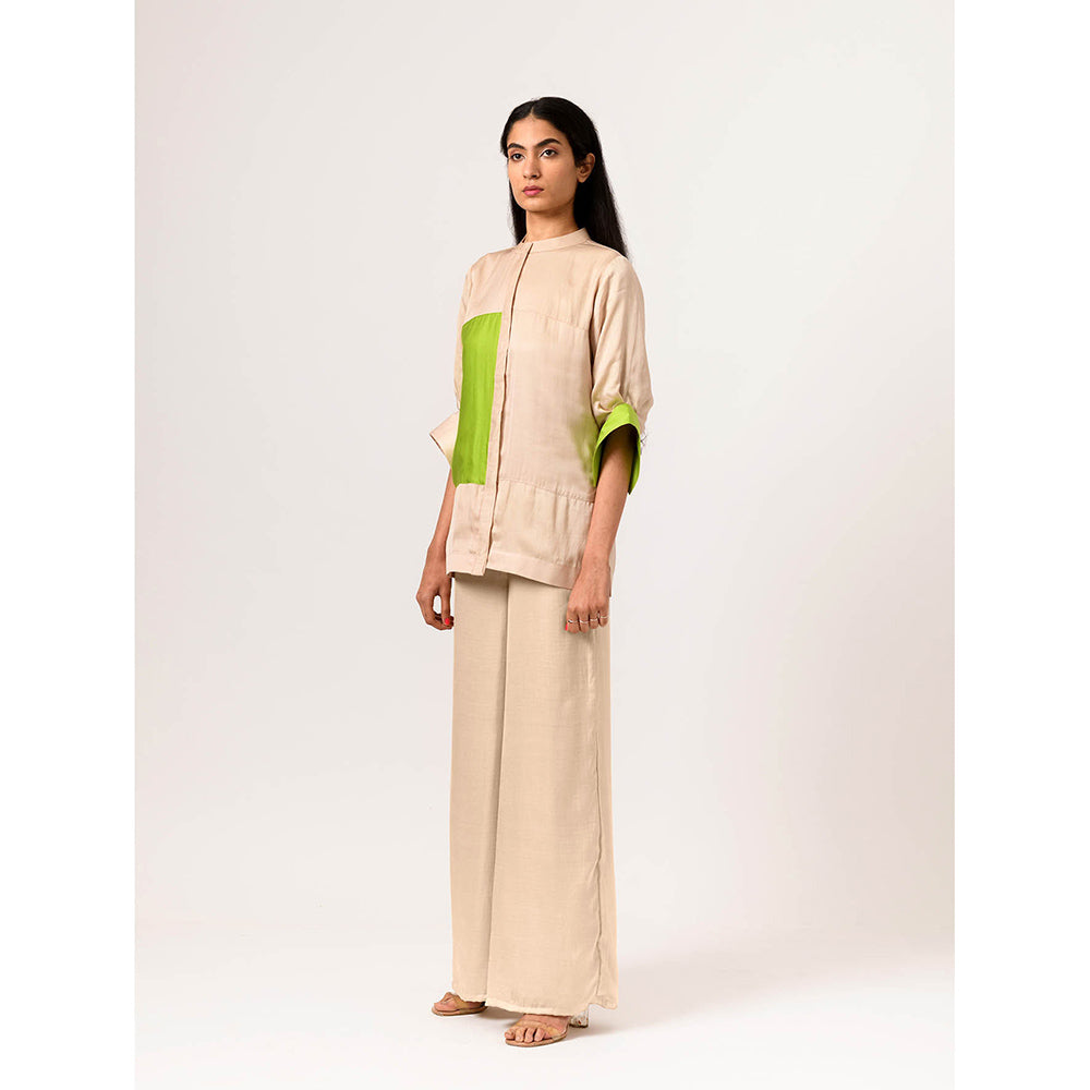 NEORA BY NEHAL CHOPRA Ecru & Green Blocked Co Ord (Set of 2)