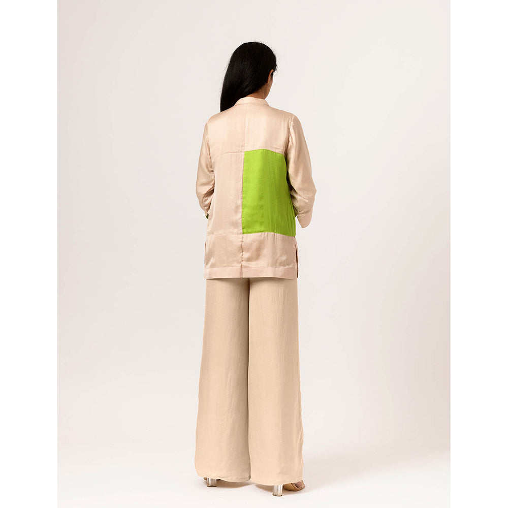 NEORA BY NEHAL CHOPRA Ecru & Green Blocked Co Ord (Set of 2)