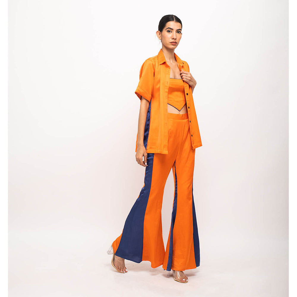NEORA BY NEHAL CHOPRA Orange & Navy Blue Co Ord (Set of 3)
