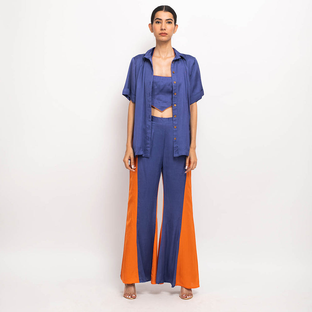 NEORA BY NEHAL CHOPRA Navy Blue & Orange Co Ord (Set of 3)