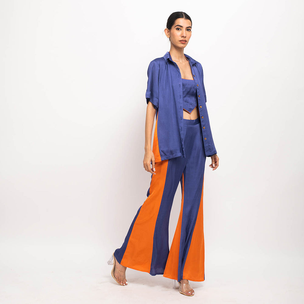 NEORA BY NEHAL CHOPRA Navy Blue & Orange Co Ord (Set of 3)