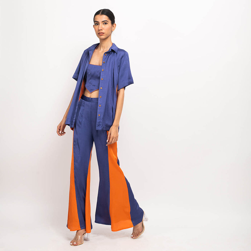 NEORA BY NEHAL CHOPRA Navy Blue & Orange Co Ord (Set of 3)