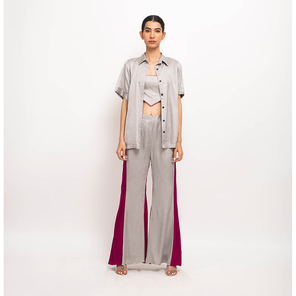 NEORA BY NEHAL CHOPRA Grey & Wine Co Ord (Set of 3)