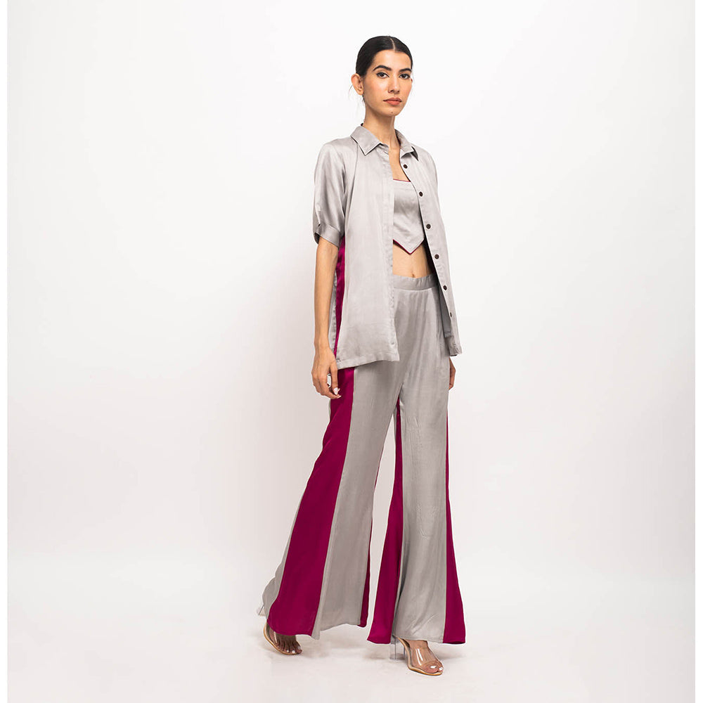 NEORA BY NEHAL CHOPRA Grey & Wine Co Ord (Set of 3)