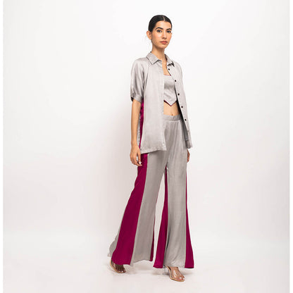 NEORA BY NEHAL CHOPRA Grey & Wine Co Ord (Set of 3)