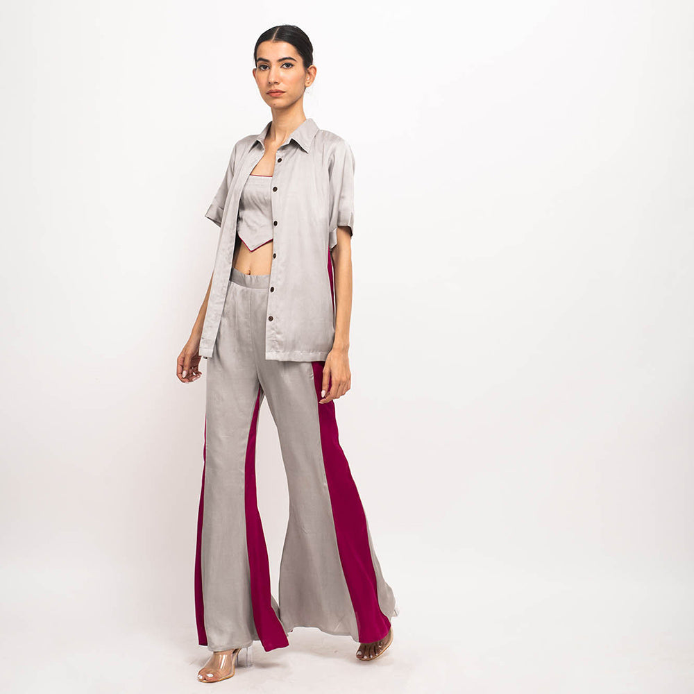 NEORA BY NEHAL CHOPRA Grey & Wine Co Ord (Set of 3)