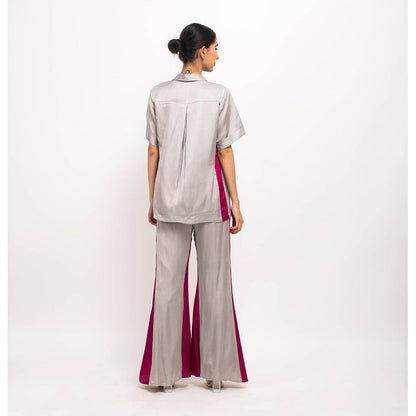 NEORA BY NEHAL CHOPRA Grey & Wine Co Ord (Set of 3)