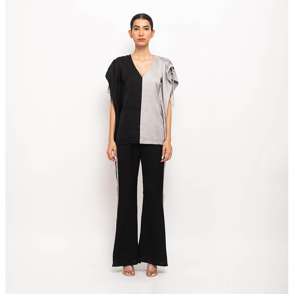 NEORA BY NEHAL CHOPRA Black & Grey Kaftan Co Ord (Set of 2)