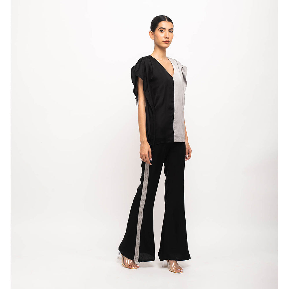 NEORA BY NEHAL CHOPRA Black & Grey Kaftan Co Ord (Set of 2)