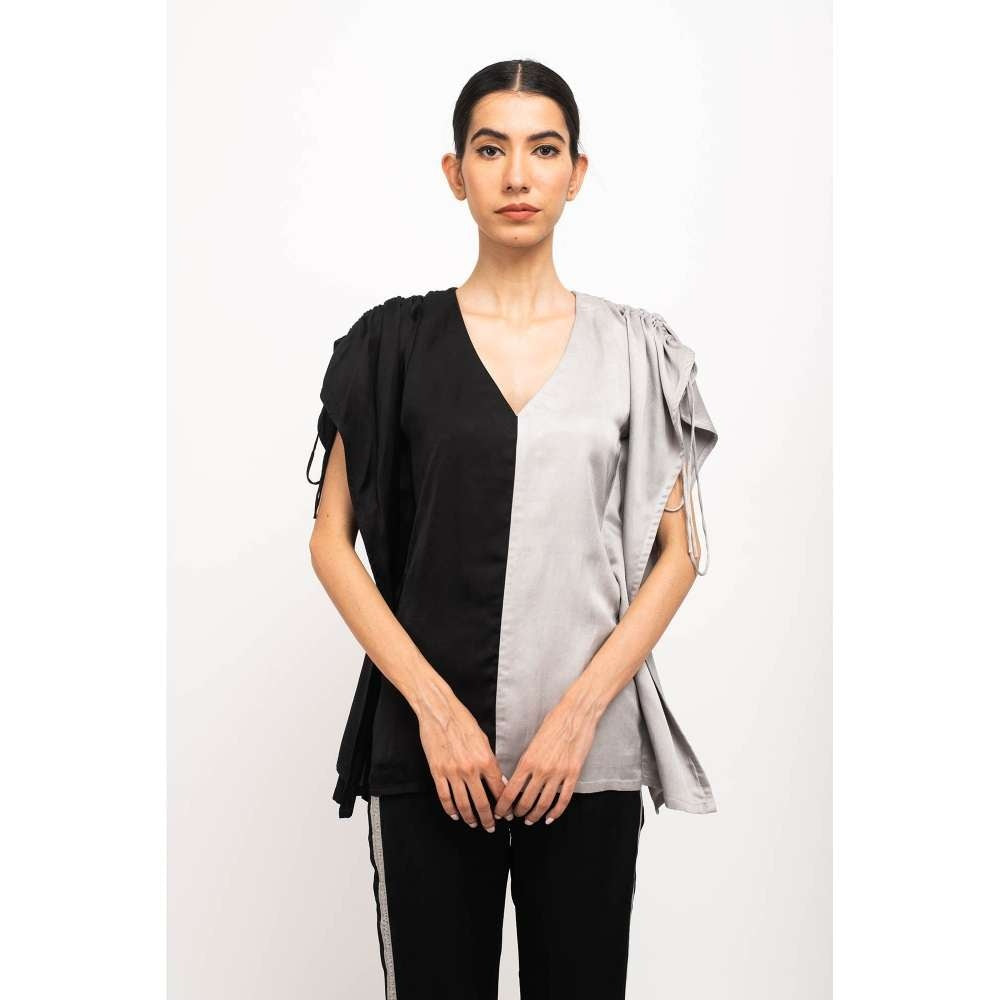 NEORA BY NEHAL CHOPRA Black & Grey Kaftan Co Ord (Set of 2)