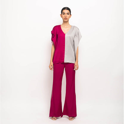NEORA BY NEHAL CHOPRA Wine & Grey Kaftan Co Ord (Set of 2)