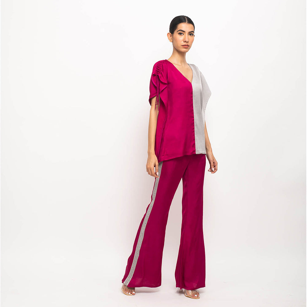 NEORA BY NEHAL CHOPRA Wine & Grey Kaftan Co Ord (Set of 2)