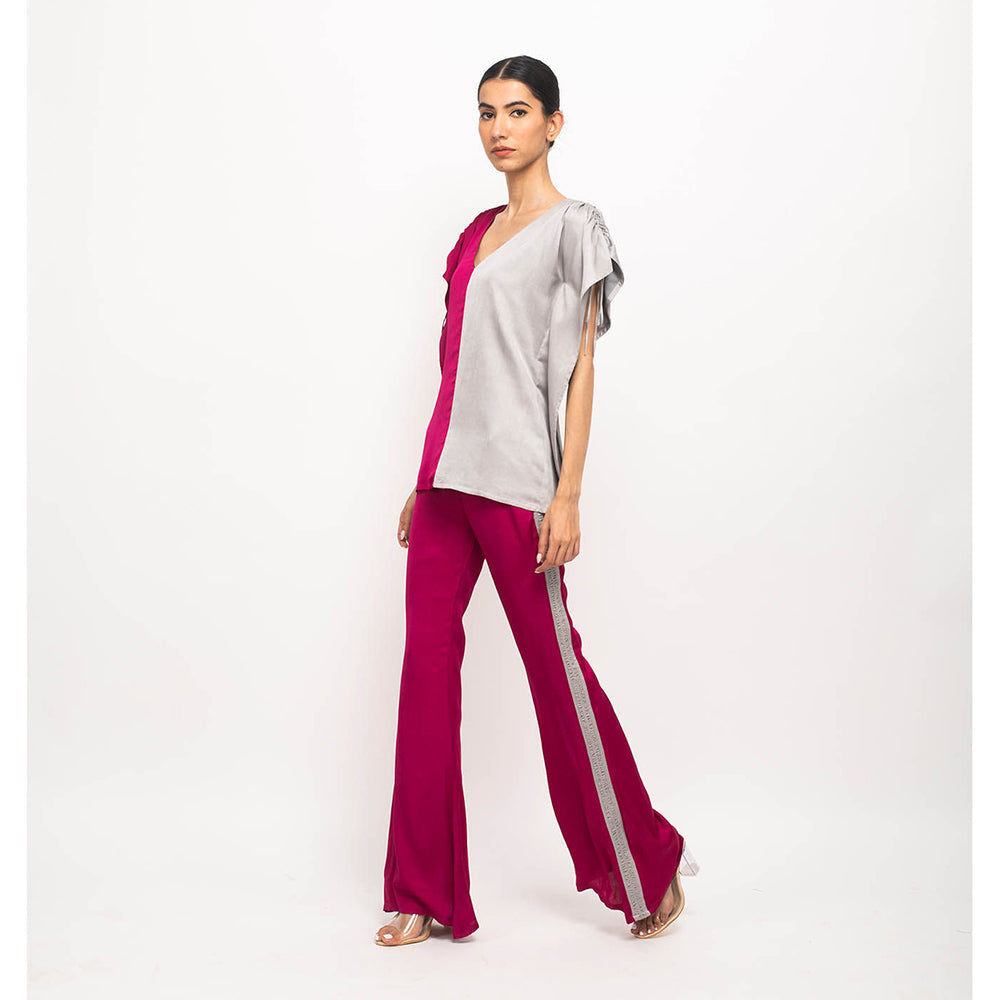 NEORA BY NEHAL CHOPRA Wine & Grey Kaftan Co Ord (Set of 2)