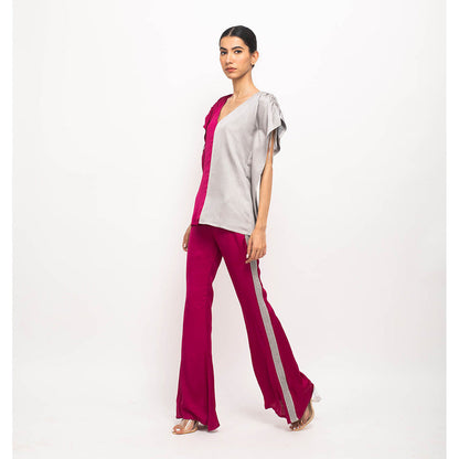 NEORA BY NEHAL CHOPRA Wine & Grey Kaftan Co Ord (Set of 2)