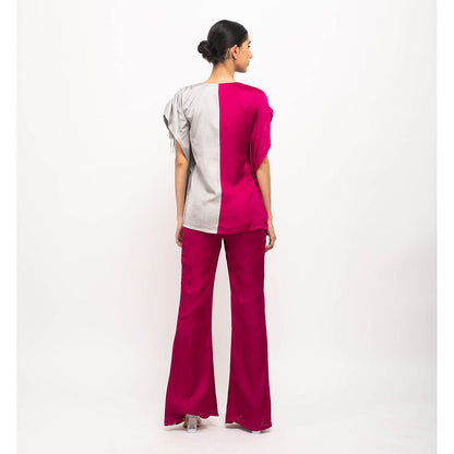 NEORA BY NEHAL CHOPRA Wine & Grey Kaftan Co Ord (Set of 2)