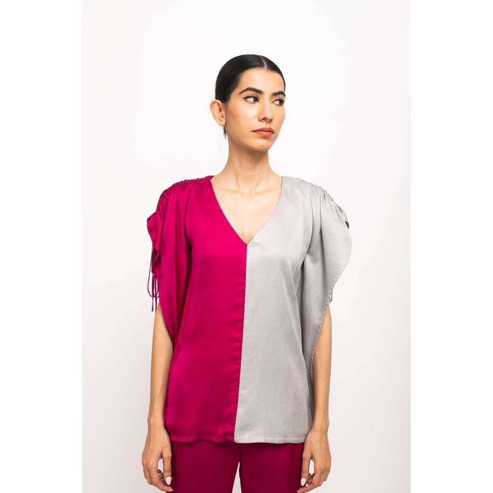NEORA BY NEHAL CHOPRA Wine & Grey Kaftan Co Ord (Set of 2)