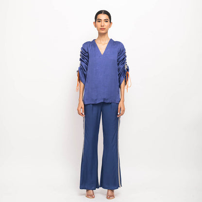 NEORA BY NEHAL CHOPRA Navy Blue & Grey Rouching Co Ord (Set of 2)
