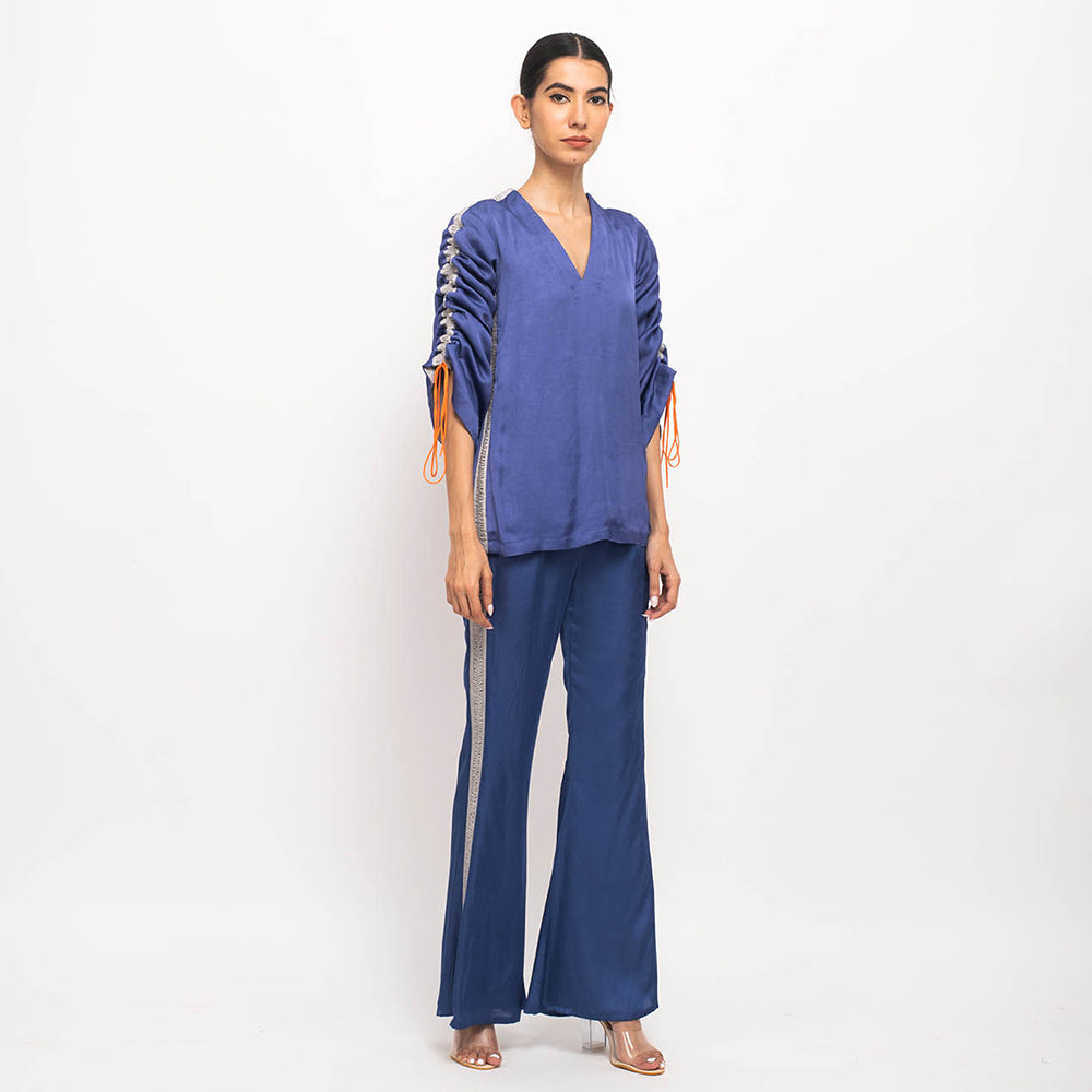 NEORA BY NEHAL CHOPRA Navy Blue & Grey Rouching Co Ord (Set of 2)