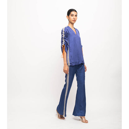 NEORA BY NEHAL CHOPRA Navy Blue & Grey Rouching Co Ord (Set of 2)